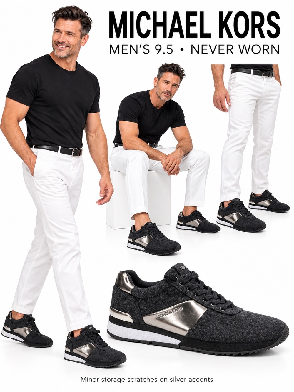 Michael Kors Men’s Black & Silver Lace-Up Sneakers | Size 9.5 | NWOT - Picture 15 of 16